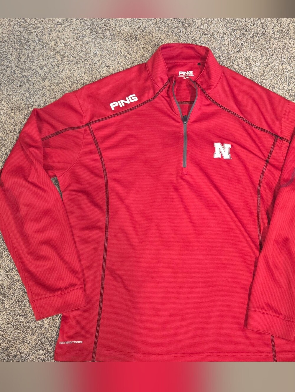 PING Men's Red Quarter-Zip Performance Pullover with N Accent